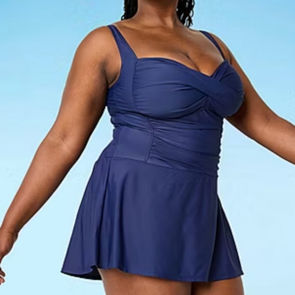 Liz Claiborne Women's Size 24W Navy Blue Swimsuit Full Coverage One Piece